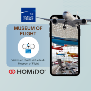 Les lunettes VR Homido Mini brandé Museum of flight pour les visites des avions et cockpit en réalité virtuelle.